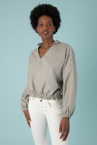 Margherita Puffy Blouse in Grey Linen - Mayamiko Sustainable Fashion