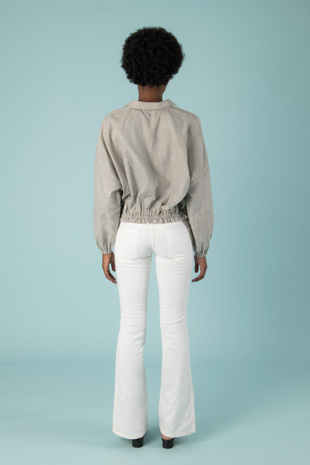 Margherita Puffy Blouse in Grey Linen - Mayamiko Sustainable Fashion