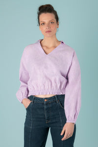 Margherita Puffy Blouse in Lilac Linen - Mayamiko Sustainable Fashion