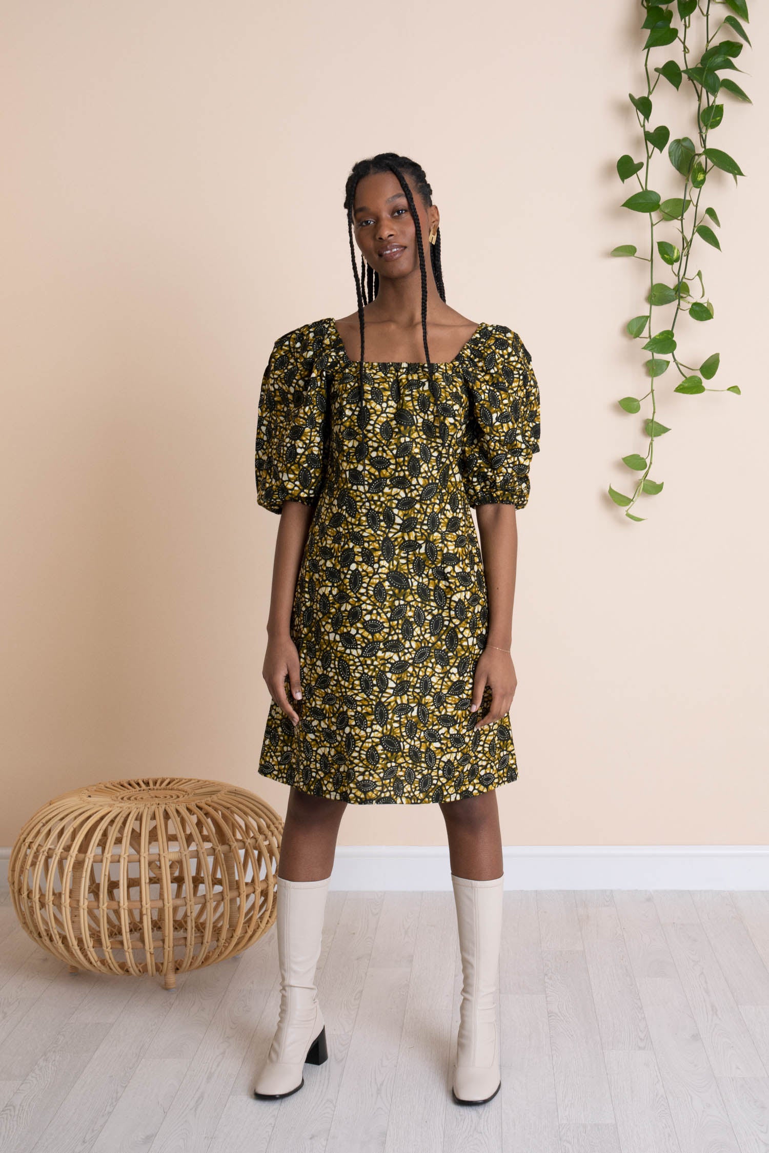 Precious Milkmaid Minidress in Golden Leaf