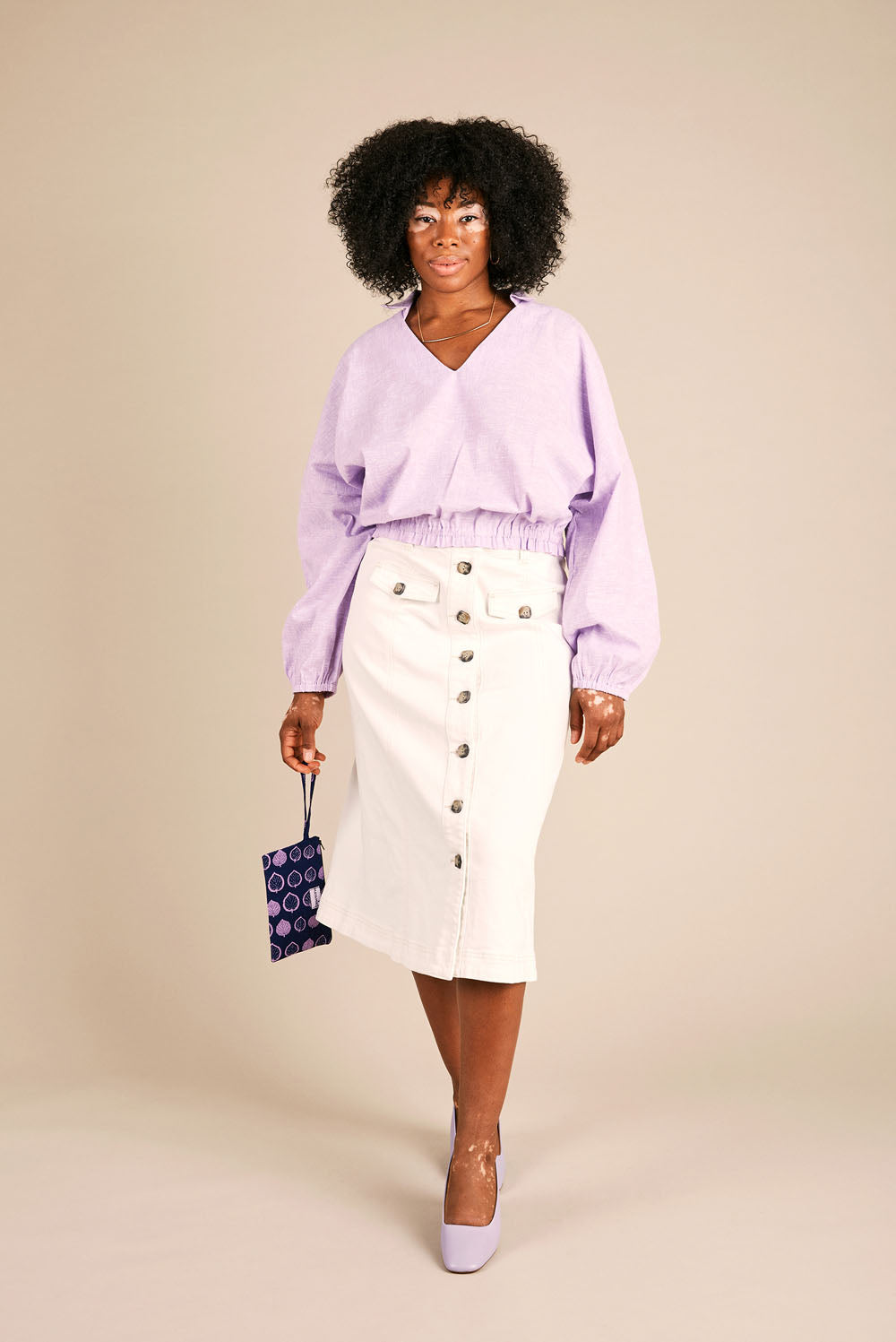 Margherita Puffy Blouse in Lilac Linen