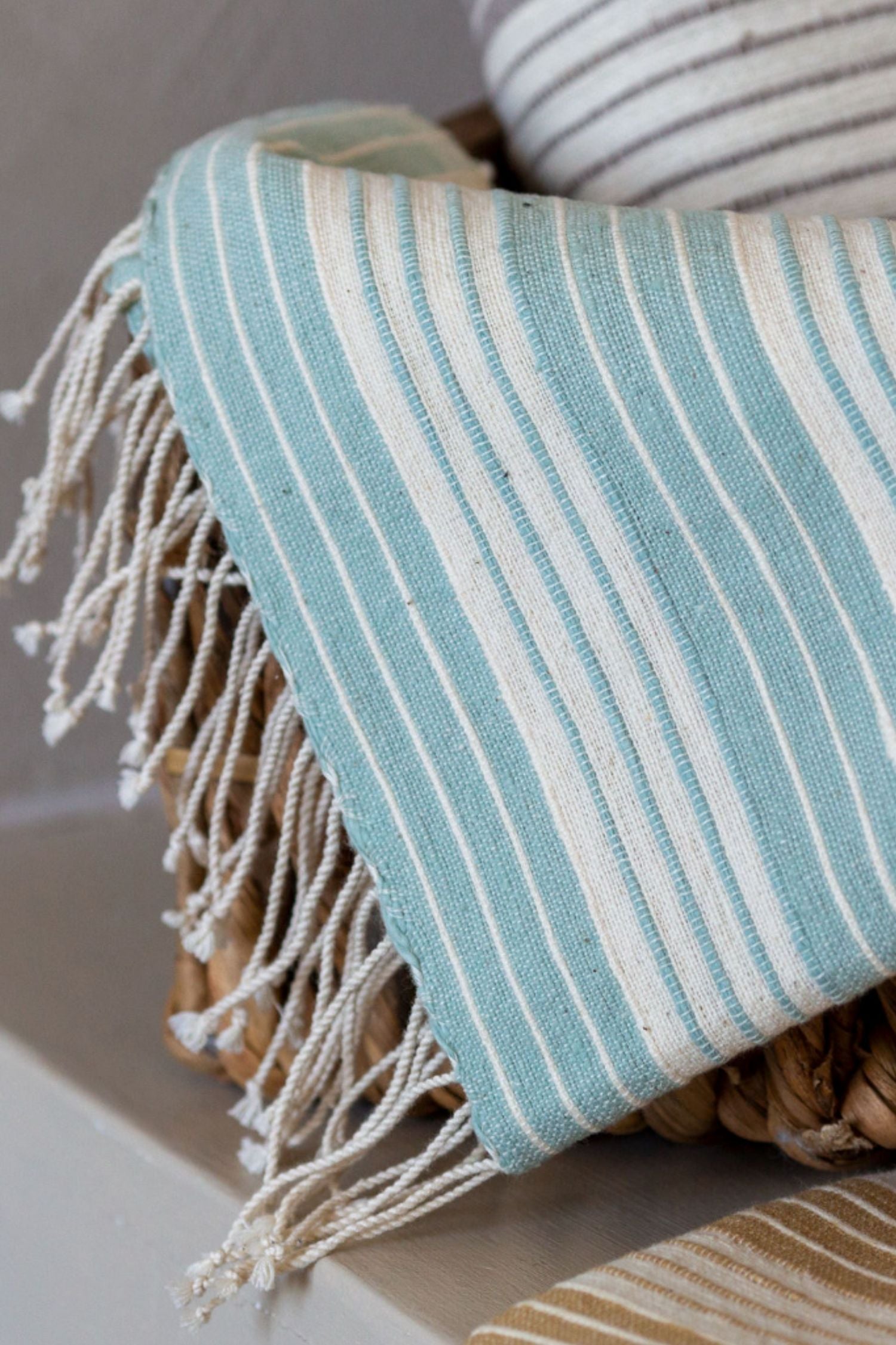 Large Striped Hand Towel - Light Blue