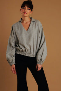 Margherita Puffy Blouse in Grey Linen - Mayamiko Sustainable Fashion