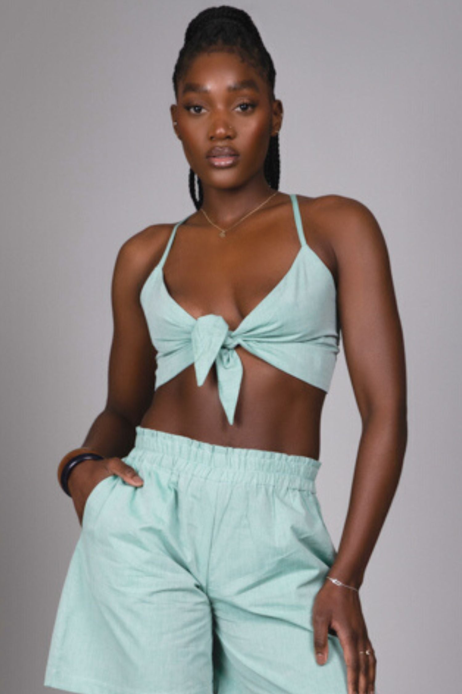 Patricia Bow Front Bralet in Organic Seafoam Green