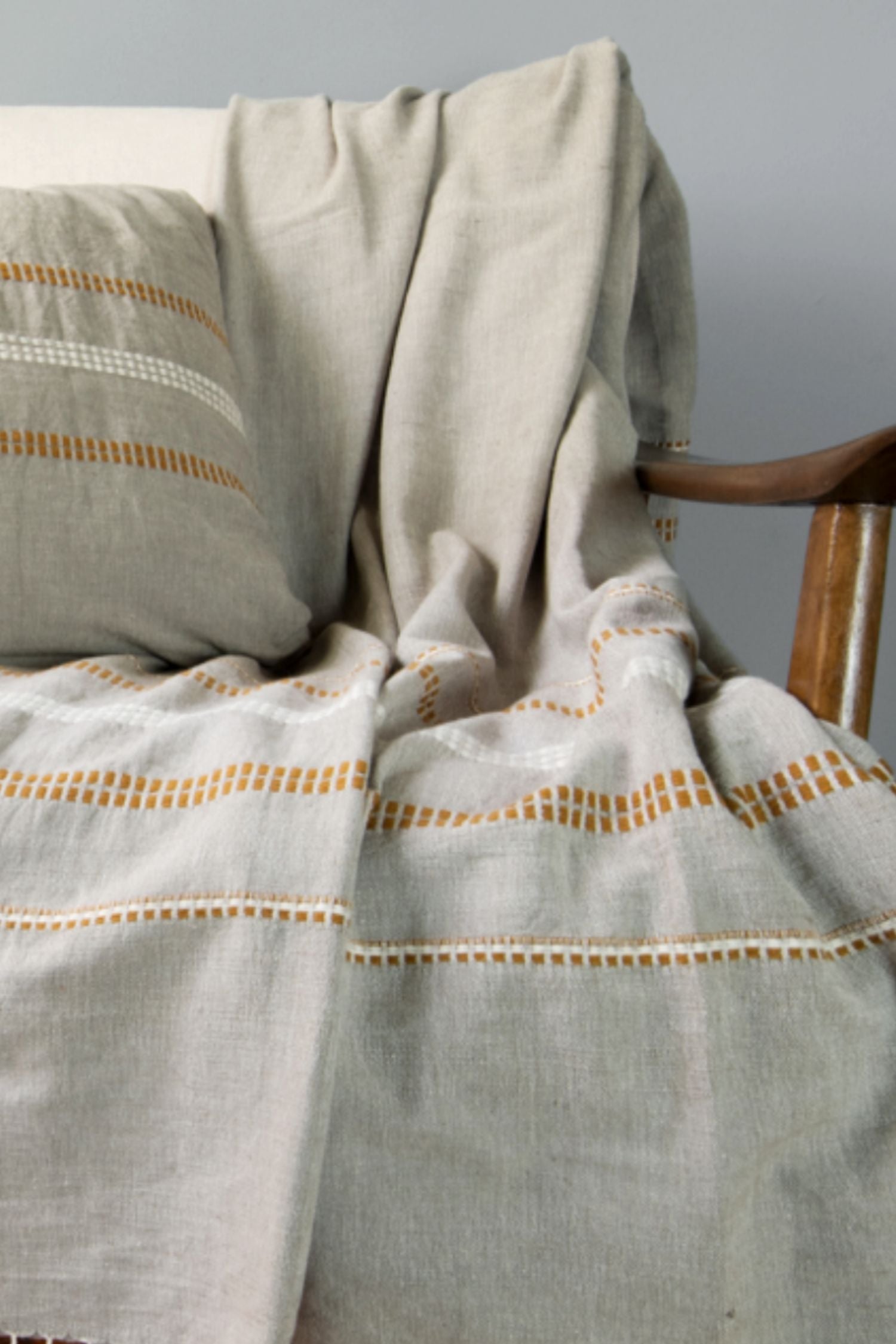 Hand Embroidered Cotton Throw - Stone