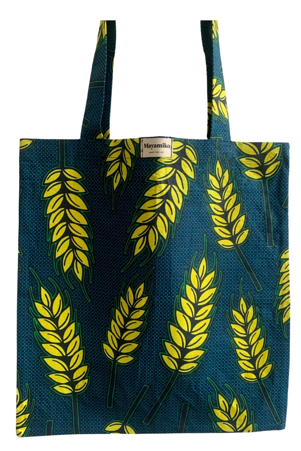 Fabric tote in teal and yellow sprig