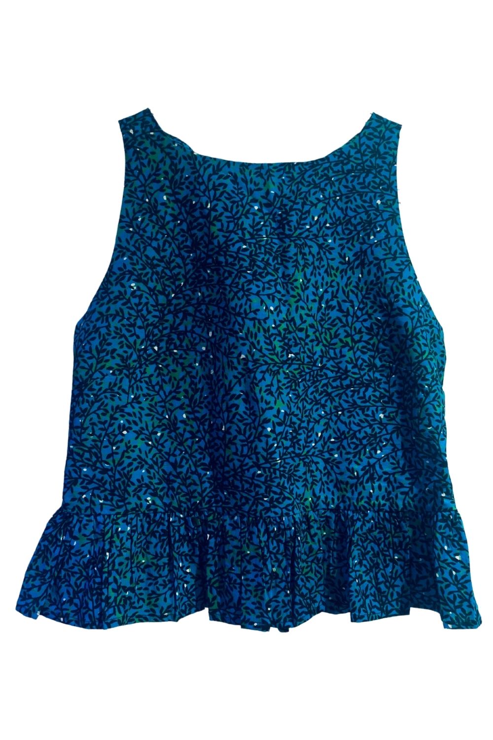 Ester Tie Up Peplum Top in Blue Foliage