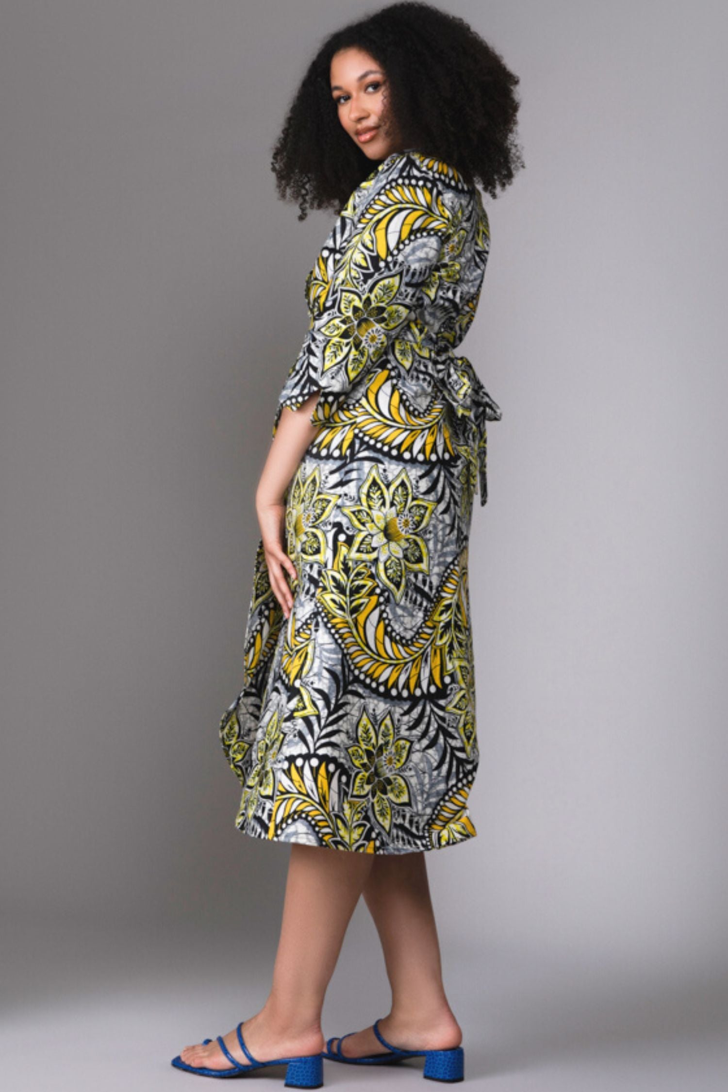 Dalitso Maxi Wrap Dress with sleeves in Yellow Sunflower