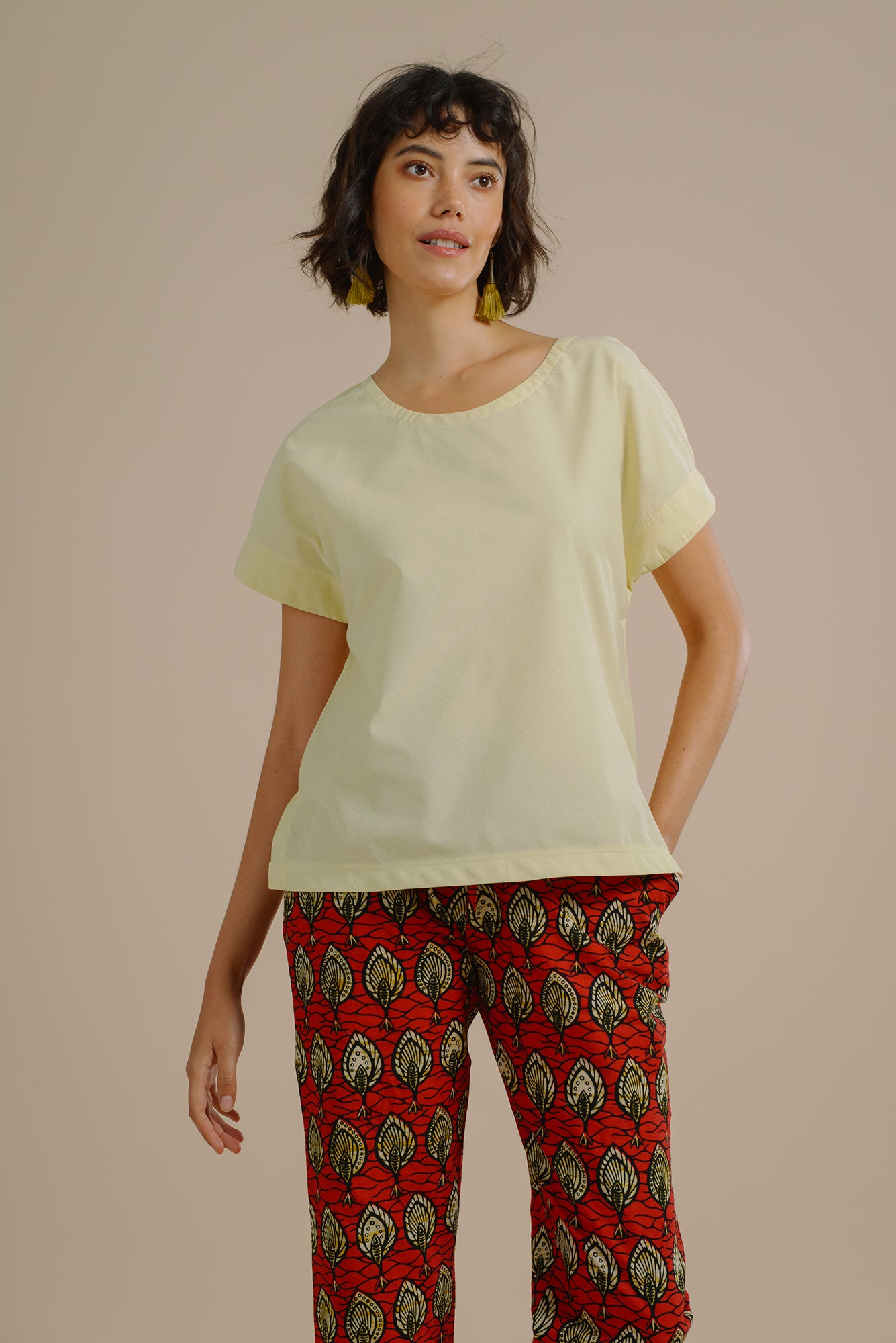 Brenda Kimono Sleeve Top in Lemon Sorbet Organic Cotton - Mayamiko Sustainable Fashion