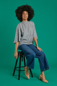 Florence Bell Sleeve Top in Grey Linen - Mayamiko Sustainable Fashion