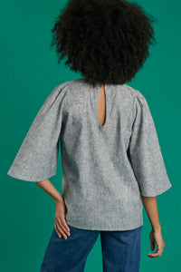 Florence Bell Sleeve Top in Grey Linen - Mayamiko Sustainable Fashion