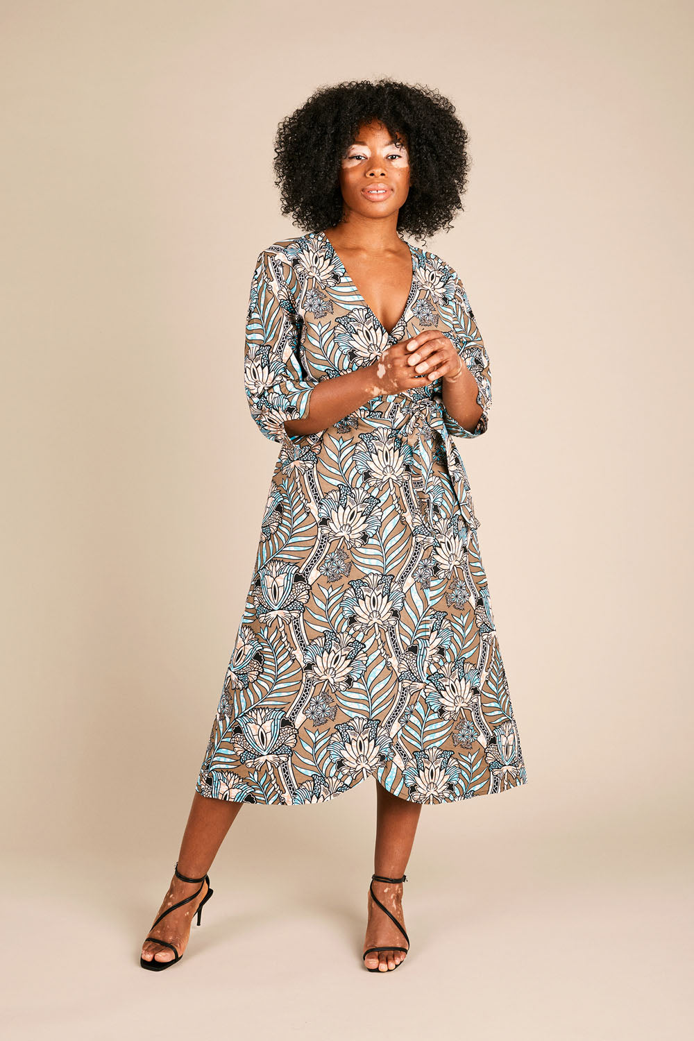 Dalitso Maxi Wrap Dress with sleeves in Enchanted Blue Forest