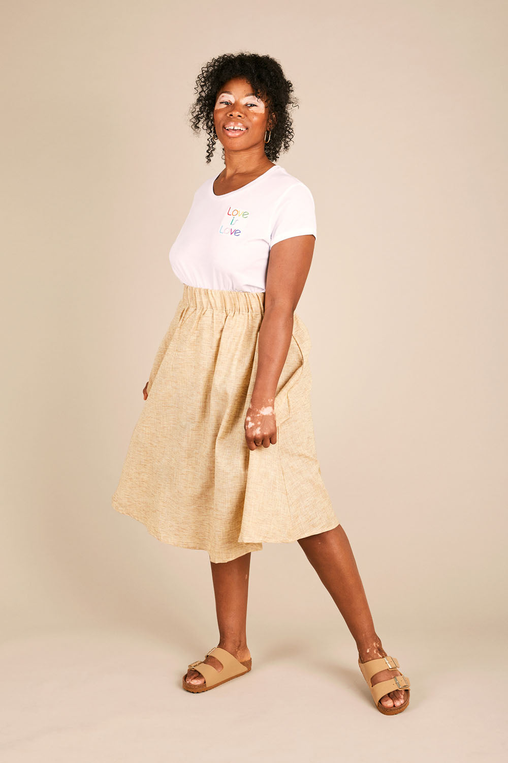 Olive Maxi Skirt in Yellow Melange Linen