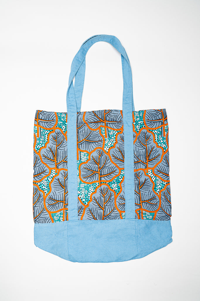 Maxi Contrast Tote - Blue and Alpine Leaves