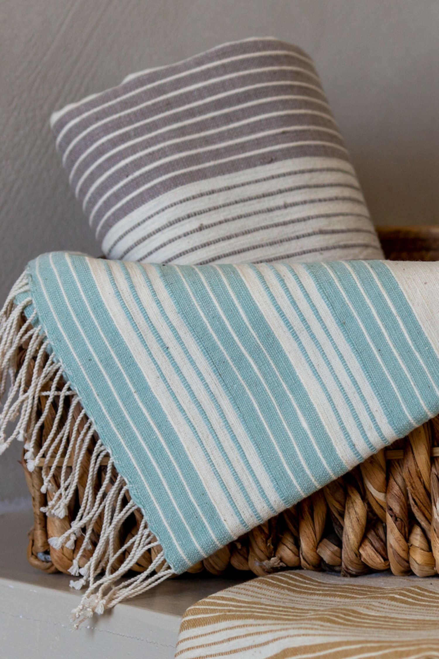 Large Striped Hand Towel - Light Blue