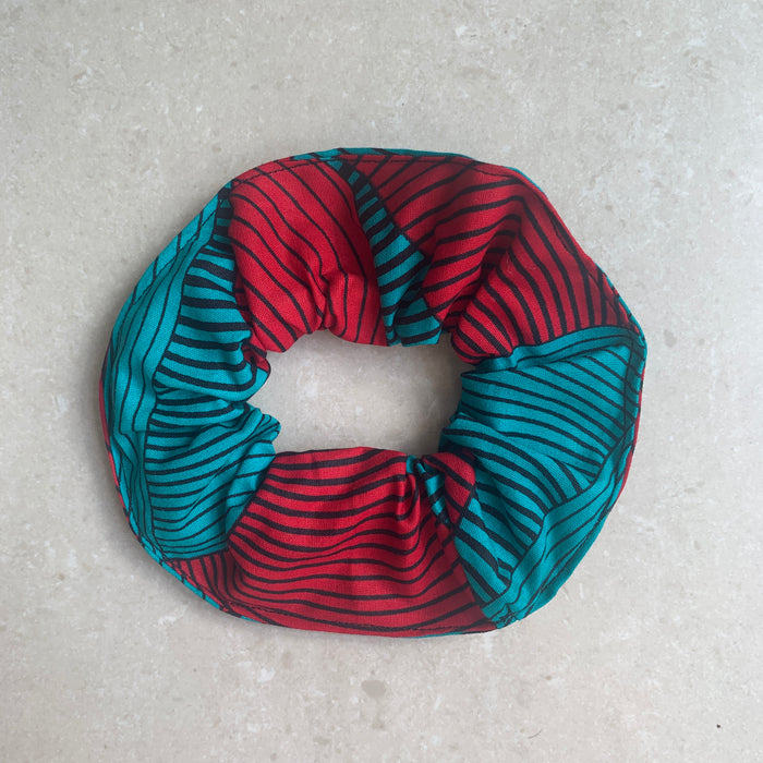 Scrunchie in Red and Aqua Windmill - Mayamiko Sustainable Fashion