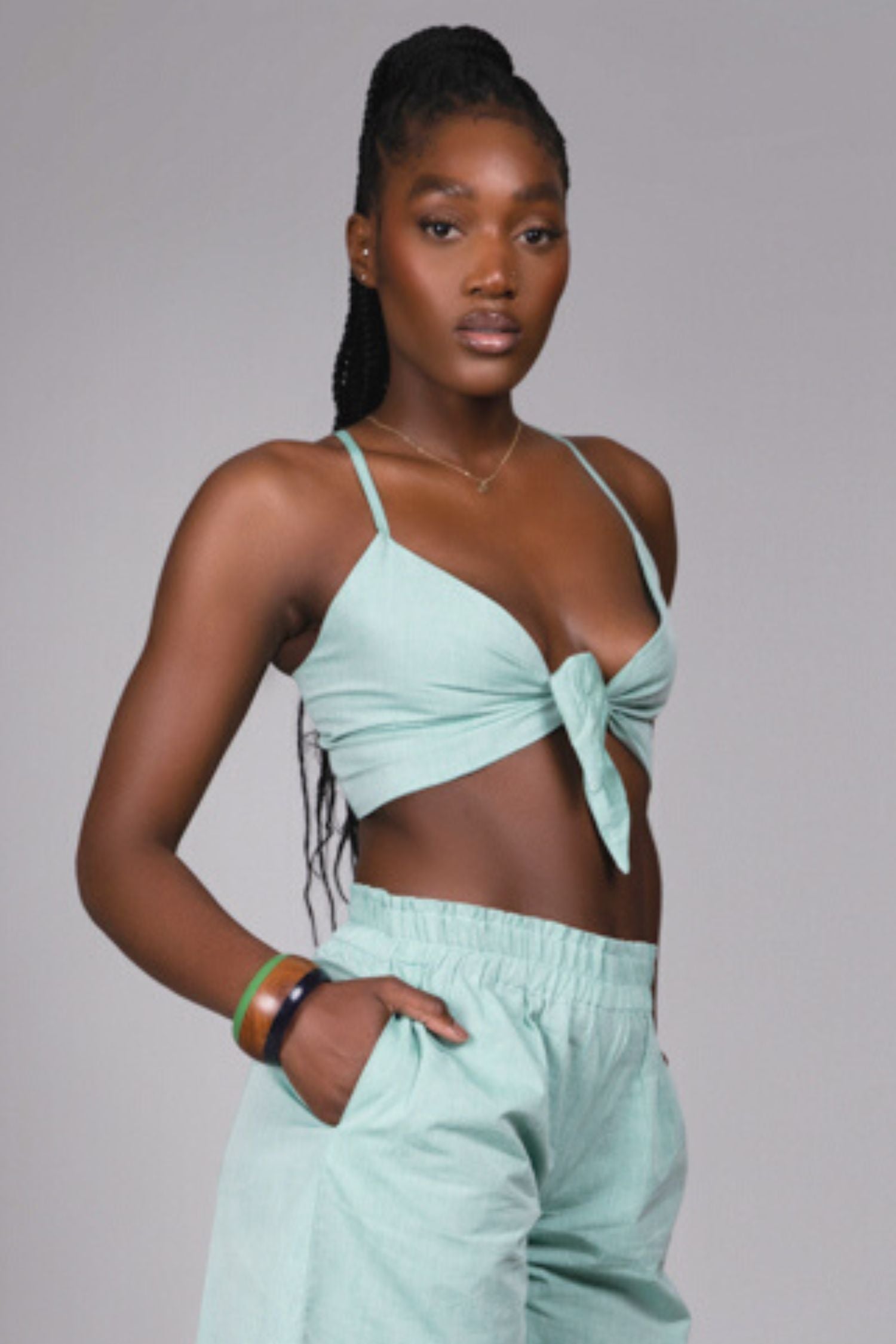 Patricia Bow Front Bralet in Organic Seafoam Green