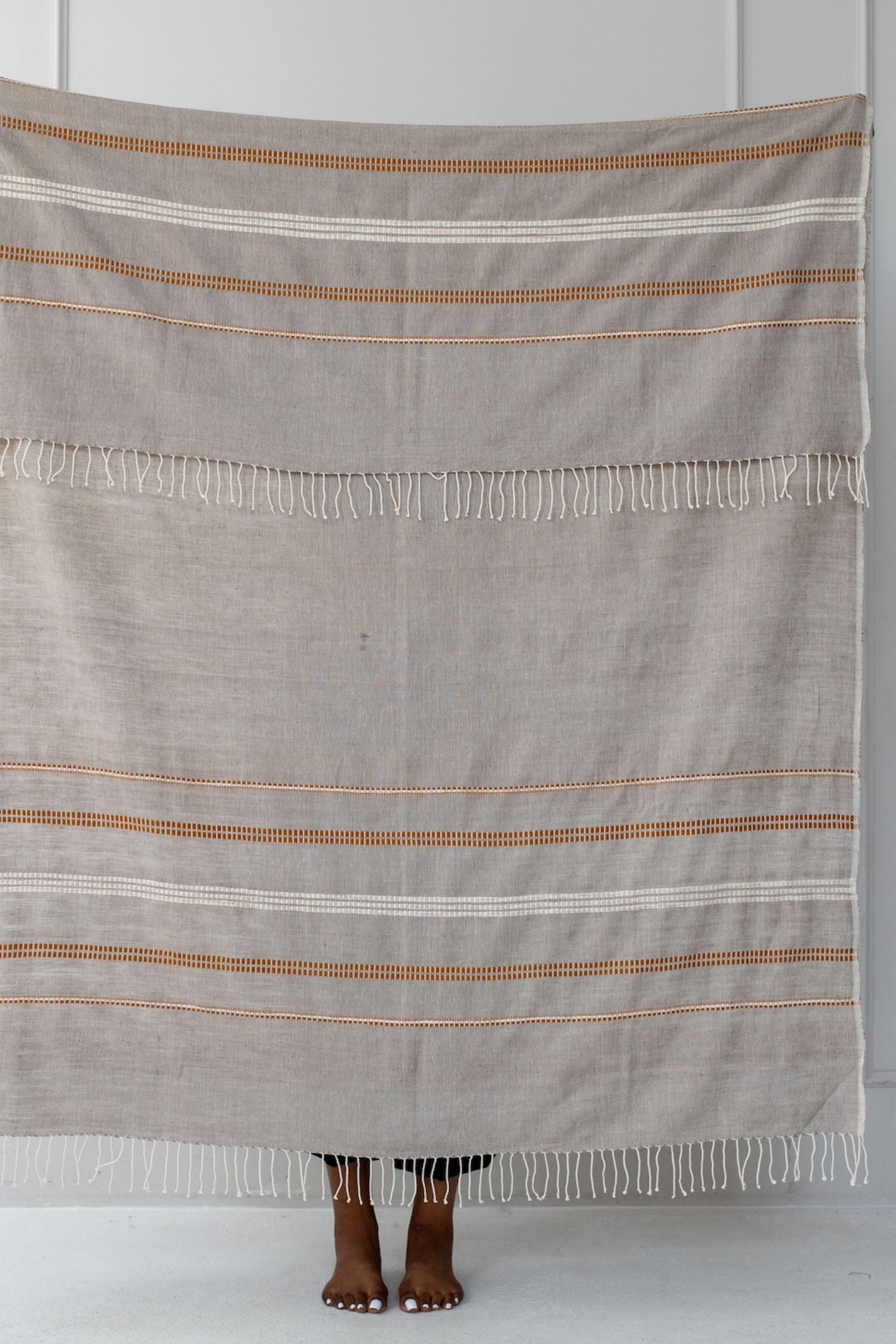 Hand Embroidered Cotton Throw - Stone