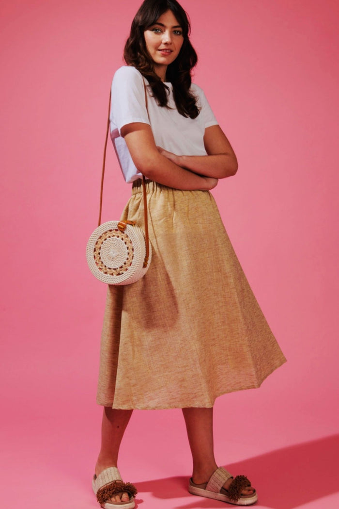 Olive Maxi Skirt in Yellow Melange Linen - Mayamiko Sustainable Fashion