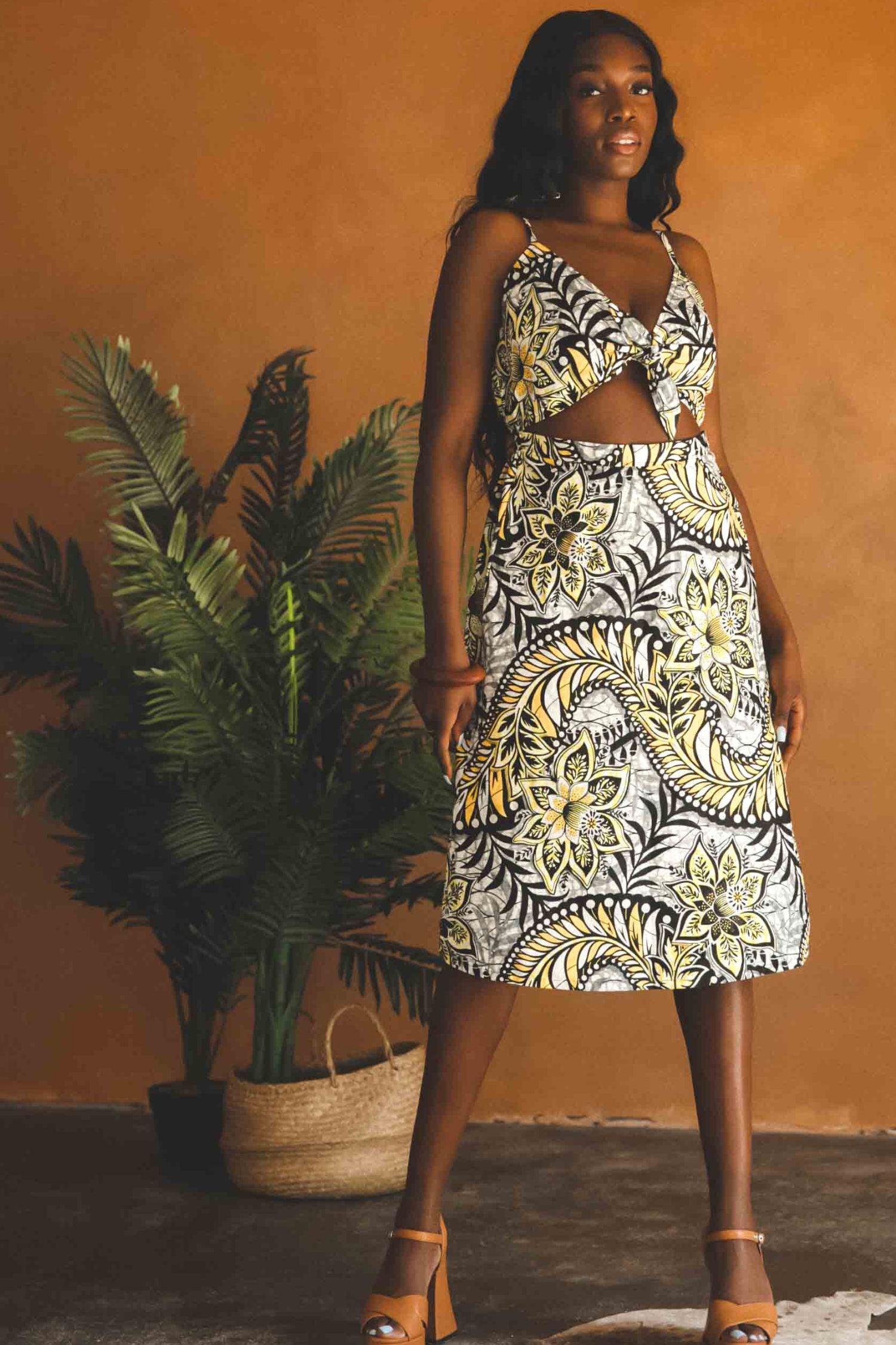 yellow floral cut out dress Cut-Out Long Ruffled Prom Dress: Juliet JT2508A Yellow / 2
